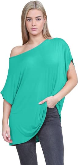 Dames Off-Shoulder Vleermuis T-shirt - Oversized Bardot Top — thumbnail 1
