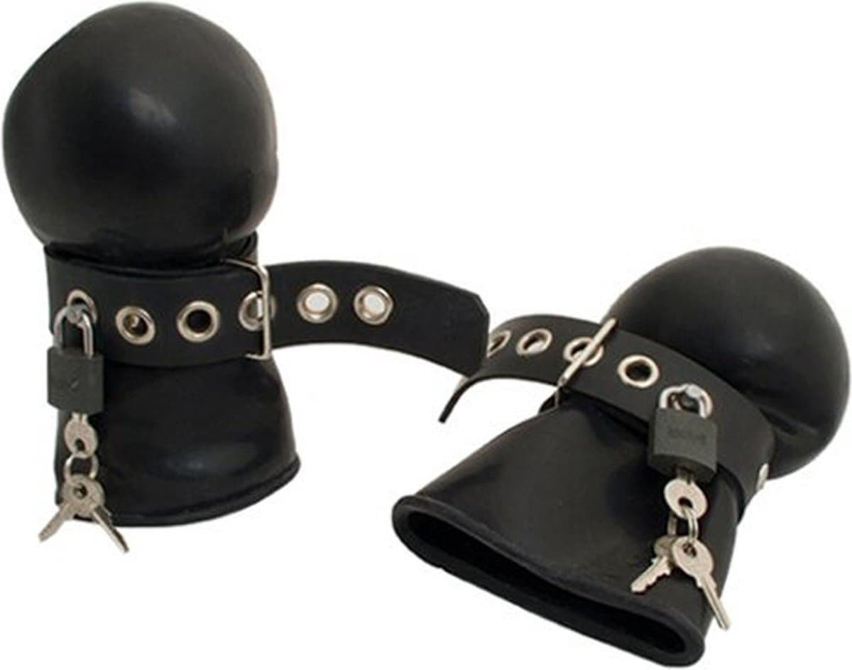 Rubber Lockable Bondage Mittens S-M — afbeelding 1