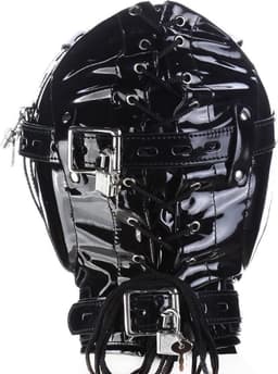 Banoch - Foraminis Hood Shiny Black - Zwart bondage glans masker van PU Leer | BDSM — thumbnail 7