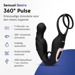 Sensual Desire® 360º Pulse – Prostaat Stimulator met Cockringen – 9 Roteer & Vibratiestanden – Prostaat Vibrator voor Mannen - Sex Toys voor Koppels – Anale speeltjes – Inclusief Erotische Luisterverhalen — thumbnail 5