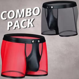 LekkerStout 2-Pack Heren Boxershorts met Open Kruis - Zwart/Rood - Laklook en Mesh - Maat L | LS266 — thumbnail 1
