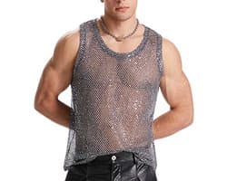Erotiek tank top heren - Glitter and glamour - Hemd - Mesh - Visnet