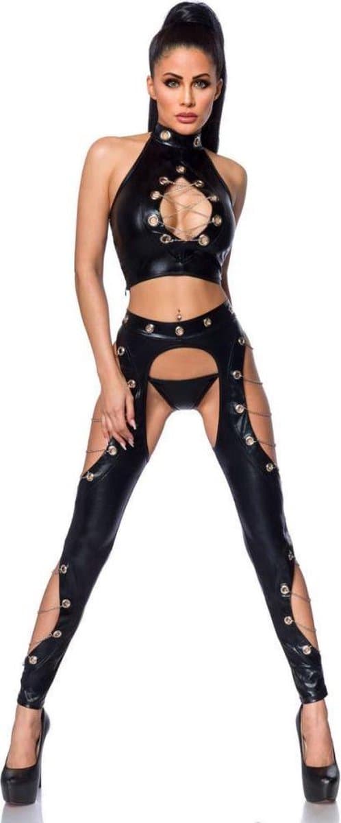 Saresia Top en legging set -XL- Wetlook Zwart — afbeelding 1