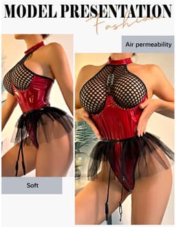Sexy Lingerie Body – Erotisch jurkje – Rollenspel – Lak & Netstof – Latex & Datex – Kinky Mesh Bustier met Tule Rokje – Verleidelijk Fetish – Erotische Lingerie – BDSM – Lingerieset Dames – Sexy Lingerie – Festivallook – Bitch – Maat S, M, L, XL — thumbnail 8