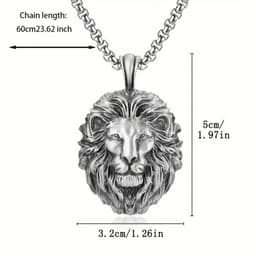 Livano Ketting - Heren - Staal - Nep zilver - Met Hanger - Leeuw — thumbnail 2