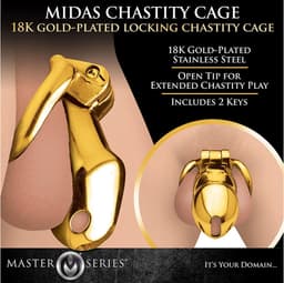XR Brands AH086 - Midas Locking Chastity Cage - 18K Gold-Plated - Gold — thumbnail 1