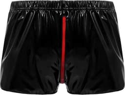 Glanzende boxershort kunstleder - Leer - Ritssluiting open kruis - Latex look - Porno BDSM Kleding - Erotiek - Short - Kort broekje — thumbnail 2