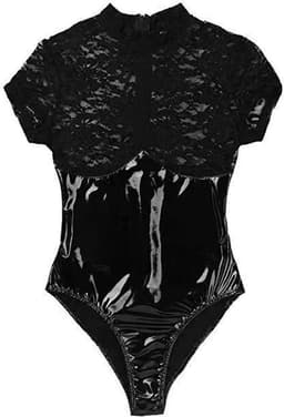 Sexy Latex Mesh Bodysuit - Transparante Kant en Glanzend Wetlook - Verleidelijke Lingerie — thumbnail 5