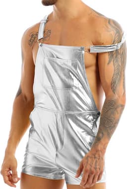 Zilveren Heren Overall – Glanzend – Sexy Festival Outfit – Verstelbaar — thumbnail 2