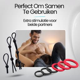 IVY LUX Cockring Set – 9-delige Penisring Set voor Mannen – 3 Verstelbare Cockringen + 6 Siliconen Ringen – Waterdicht & Wasbaar – Zwart en Rood — thumbnail 4