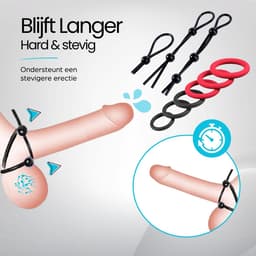 IVY LUX Cockring Set – 9-delige Penisring Set voor Mannen – 3 Verstelbare Cockringen + 6 Siliconen Ringen – Waterdicht & Wasbaar – Zwart en Rood — thumbnail 5
