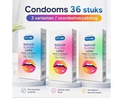 condoom mix pack –36 stuks –condooms met ribbels– condooms noppen – condooms naturel – 3 varianten– condooms met glijmiddel – condooms 52mm – FiTONE