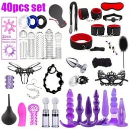 Oneay BDSM Bondage Set 40-delig – Complete SM Set met Handboeien, Blinddoek, Zweep, Tepelklemmen & Buttplugs – PU Leer – Bondage Speeltjes voor Koppels, Beginners & Rollenspel - Rood — thumbnail 1