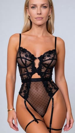 Erotische Body – Sexy Lingerieset – Lingerie Erotisch – Classy luxe kanten lingerieset – Erotische Bustier – Verleidelijk Elegant Zwart – BH en jarretelset – Dames lingerie – Sexy lingerie – Spannende lingerie – Dare to Undress – Maat XS/S, M, L, XL — thumbnail 1