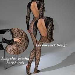 Dames bodystocking met luipaardprint - Lange mouwen, open rug - Feestlingerie — thumbnail 4