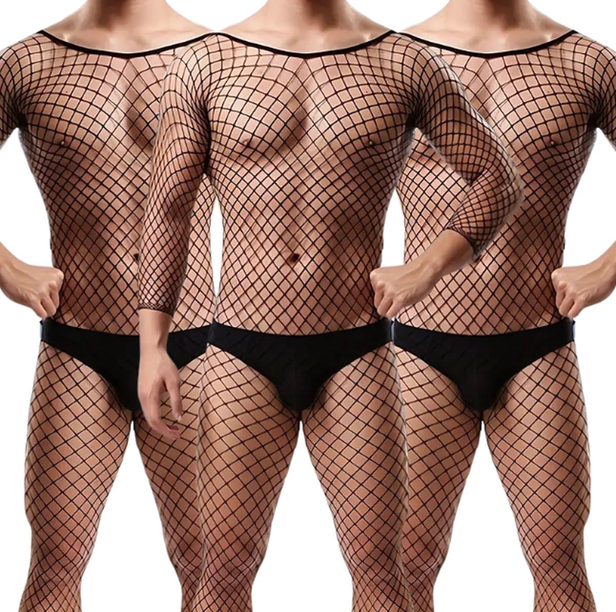 LekkerStout 3 Pack Heren Visnetbodies - Zwart - Sexy Herenlingerie | M-XL | ( LS244 ) — afbeelding 1