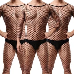 LekkerStout 3 Pack Heren Visnetbodies - Zwart - Sexy Herenlingerie | M-XL | ( LS244 ) — thumbnail 1