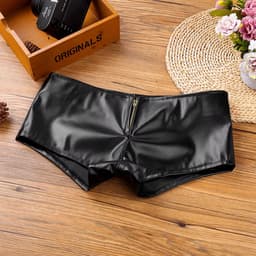 Lederen booty short vrouwen - Lage taille - Latex wetlook - Ritssluiting - Erotisch en sexy — thumbnail 4