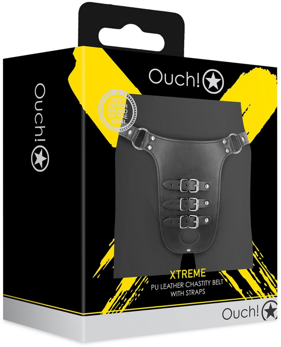 PU Leather Chastity Belt with Straps - Black — afbeelding 1