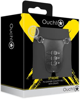PU Leather Chastity Belt with Straps - Black — thumbnail 1