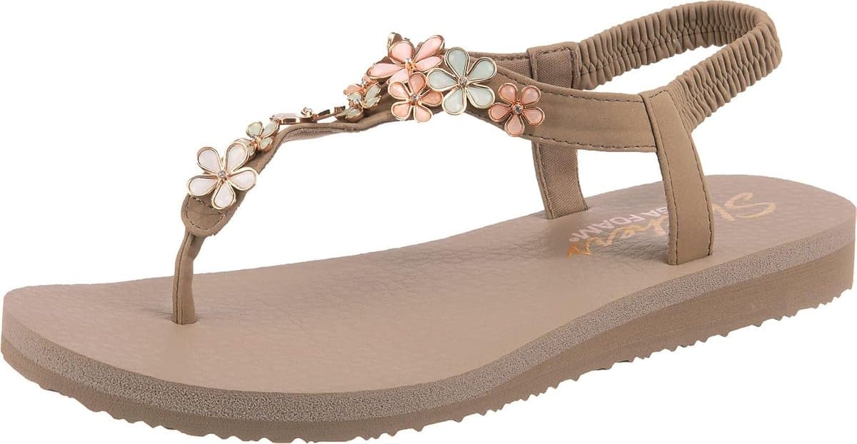 Dames Slippers - Sandalen Teenslippers - Zomerse Dag - Decoratieve Band - Yoga Foam Voetbed - Taupe — afbeelding 1