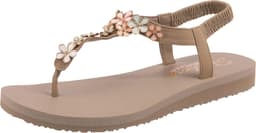 Dames Slippers - Sandalen Teenslippers - Zomerse Dag - Decoratieve Band - Yoga Foam Voetbed - Taupe — thumbnail 1