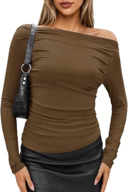 Dames Shirt met Lange Mouwen Asymmetrisch Schoudervrij Slim Fit Stretch Bovenstuk — thumbnail 7