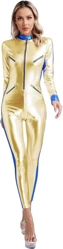 Dames Jumpsuit in Wetlook Luipaardprint - Strak Catsuit met Lederlook voor Feest en Clubkleding — thumbnail 4
