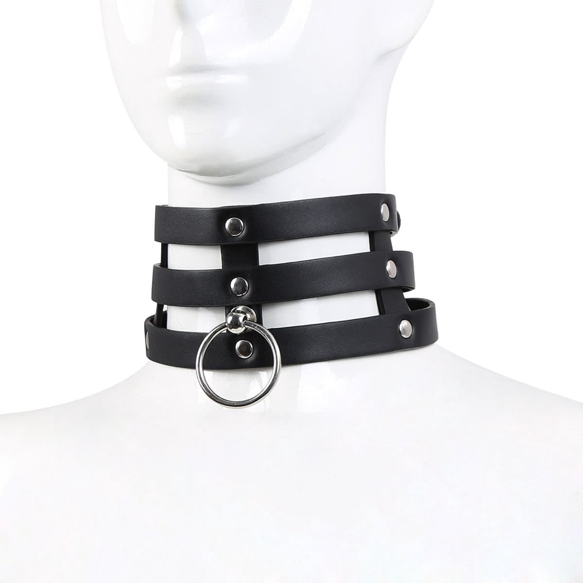 Kiotos Leather - Triple O-Ring Collar - Body Safe Kunstleer - Omtrek: 29/38 cm - 60 gr — afbeelding 1