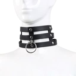 Kiotos Leather - Triple O-Ring Collar - Body Safe Kunstleer - Omtrek: 29/38 cm - 60 gr — thumbnail 1