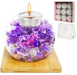 Queltrix Eeuwige bloem in glas & geurkaarsenset, geconserveerde bloemen, romantisch cadeau, geschenkdoos met 18 kaarsen, cadeauset voor Moederdag, verjaardag, jubileum, Kerstmis (paars) — thumbnail 1