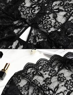 Lace Robe - Nachtkleding - 2 Stuks - Kerstkostuums - lingerie set - Robe with Lace - Ondergoed - Halloween kostuum - Sleepwear - Sexy Nightdress - Neglige - Loungewear - Sexy Nightdress - Zwart en burgundy - XL — thumbnail 4