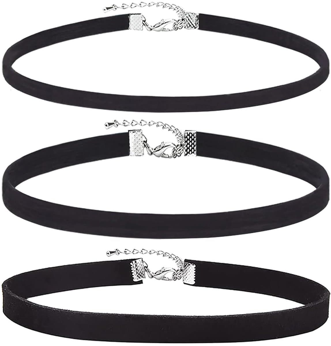 Pack of 3 Velvet Choker Necklaces for Women with Tattoo Chain Ribbon for Teens Velvet Black — afbeelding 1