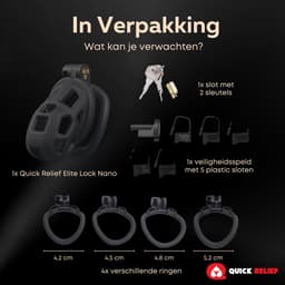 Quick Relief Elite Lock™ Nano - Chastity cage - Kuisheidskooi met 4 ringmaten - Kuisheidskooi voor Mannen - Sissy - BDSM - Cock Cage - Zwart — thumbnail 5