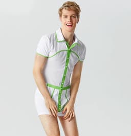 Erotische dokter rollenspel - Heren - Jumpsuit - Wit Groen - BDSM - Bodysuit — thumbnail 3