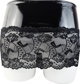 BamBella® - Datex mini Rok - Maat L/XL - zwart met kant Rollenspel sm dames sexy Glans kleding mix van Latex en stof — thumbnail 2