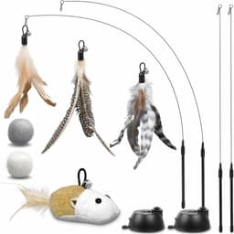 12 stuks kattenspeelgoedset, interactief kattenspeelgoed met kattenhengel en zuignappen, intrekbare veerstangen met reserveveren en muisdesign als intelligent veerspeelgoed — thumbnail 1