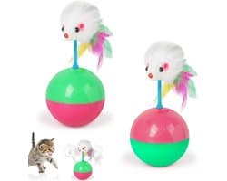 2 stuks kattenspeelgoed, staande mannetjes, muis, katten, tumbler speelgoed, interactief veer, kattenspeelgoed, training binnen tuimelballen, kattenspeelgoed voor interactief spelen