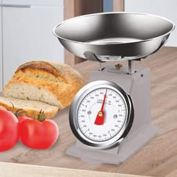 Mechanische analoge keukenweegschaal Atlas van metaal met verchroomde kom in vintage design, maximale capaciteit 5 kg, accessoires voor het koken (grijs) — thumbnail 3