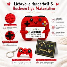 Gehaakte controller set - Gamer cadeau - Cadeau geven - 3-delige set - 7.5 x 7.5 cm - Rood — thumbnail 4