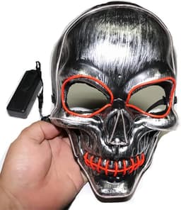 LED masker – Griezelig masker – Schedelmasker – Halloweenmasker –Halloween-decoraties - Kostuummasker – Maskerbalmasker – Perfect voor maskerades, Halloween en themafeesten – Ijsblauw en rood licht — thumbnail 4