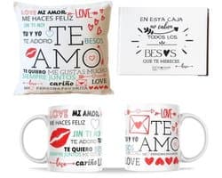 Romantische cadeaus voor koppels - Kussen en Mok met Liefdesboodschappen - Originele Geschenken voor Valentijnsdag, Verjaardag en Jubileum