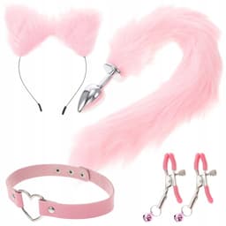 Volle Vos Kostuum Set - Met Pluche Staart， Oren Hoofdband， Halsband en Accessoires， voor Roleplay en Feesten，Roze — thumbnail 1