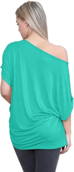Dames Off-Shoulder Vleermuis T-shirt - Oversized Bardot Top — thumbnail 6