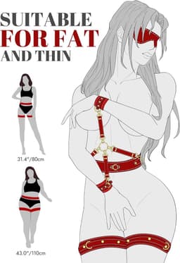 Oneay Sex Bondage BDSM-set met 6 onderdelen, inclusief verstelbare handboeien, enkelboeien, dijbeenboeien, blinddoek, kruisband en tailleband. Seksspeeltjes voor volwassenen, geschikt voor mannen, vrouwen en stellen. — thumbnail 8