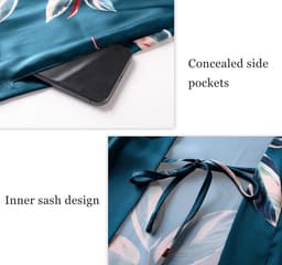 Lange Satijnen Kimono Jurk voor Dames - Luchtige Zomer Badjas met Bladerpatroon — thumbnail 2