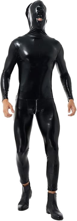 Wetlook bodysuit voor heren - metallic jumpsuit met lange mouwen - full-body pak in strakke pasvorm — thumbnail 5