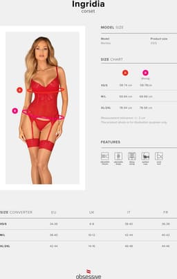 Obsessive - Ingridia Korset & String - Rood XS/S | Erotische Lingerie | Lingerie Set | Sexy Lingerie — thumbnail 7