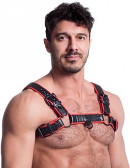 665 Vegan - Bulldog Harnas - PU Leer - Zwart/Rood - Maat 2XL — thumbnail 4