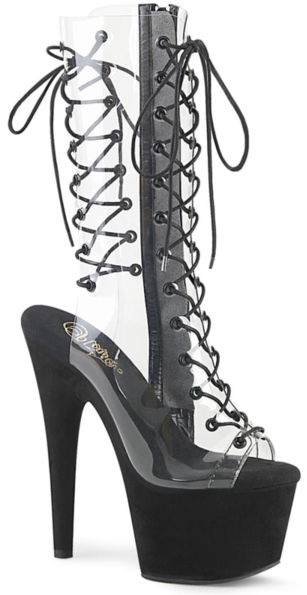 Pleaser - ADORE-700-60FS Plateau Laarzen, Paaldans schoenen - Paaldans schoenen - 36 Shoes - Zwart/Transparant — afbeelding 1